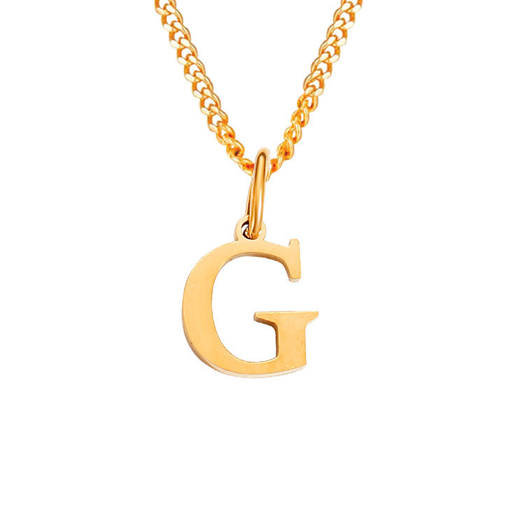 14K stainless steel necklace with G letter pendant, gold-tone initial on link chain