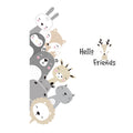 Smiling animal wall stickers with rabbit, bear, fox, lion, and wolf faces