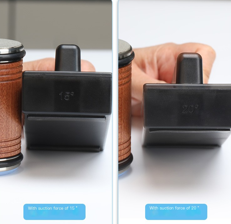 Adjustable angle sharpener with suction: 15° and 20° angle stops on black base