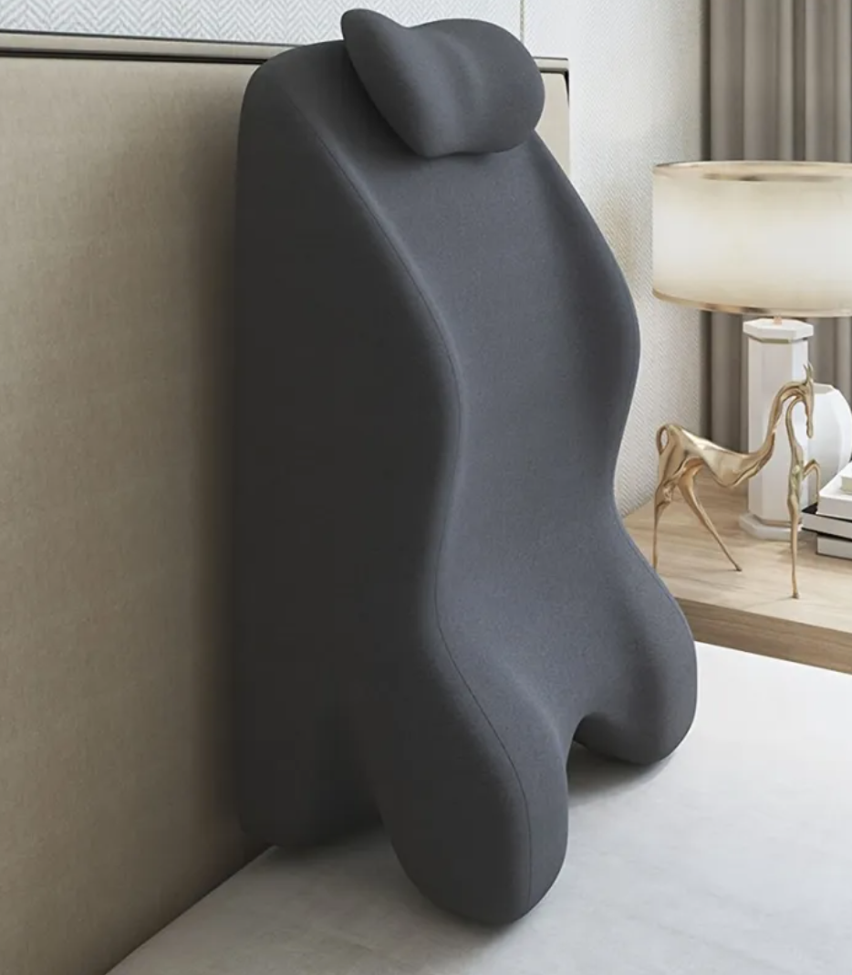 Stomach Sleeper Pillow in Dark Gray with padded neck headrest