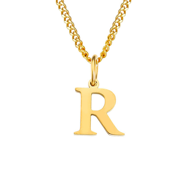 Gold-tone letter R necklace with curb chain and hanging pendant