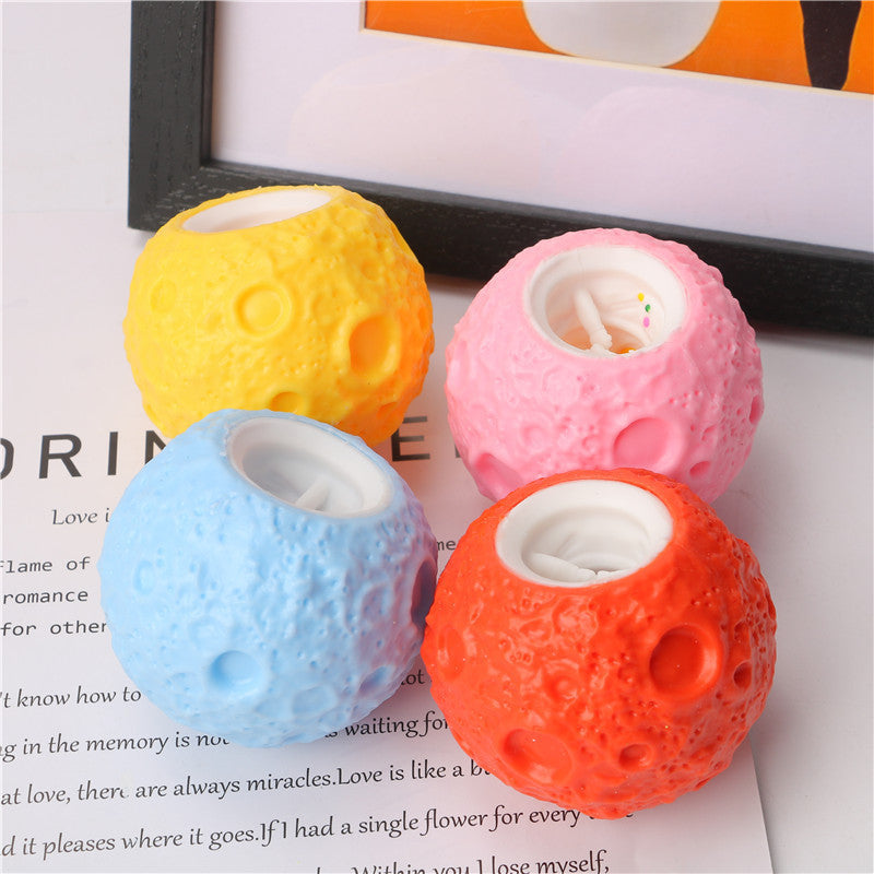 Astronaut vent cup music toy with open vent cups: yellow, pink, blue, orange spheres
