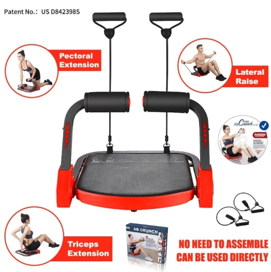 Compact fitness board with two upright handles and red base, for multiple exercises