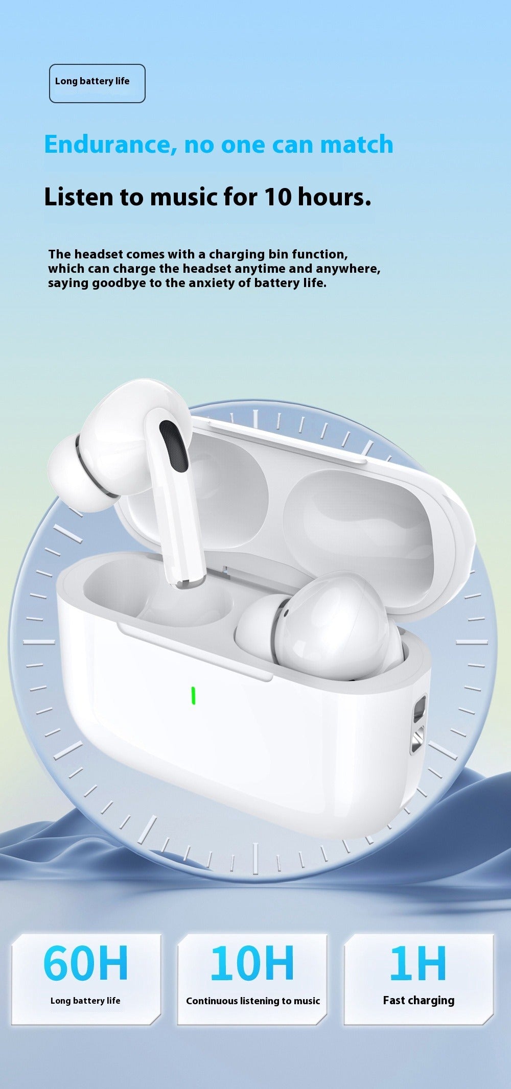 Weiße In-Ear Bluetooth-Ohrhörer im Ladecase mit Anzeige am Case
