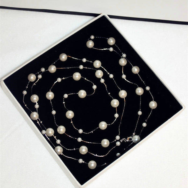Trendbend pearl-like bead chain necklace set, multi-strand loops with round pearls