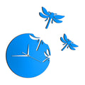 DIY acrylic dragonfly wall clock in blue with a circular face and three clock hands