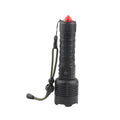 Rechargeable LED flashlight with lanyard, red top cap, rugged ribbed body