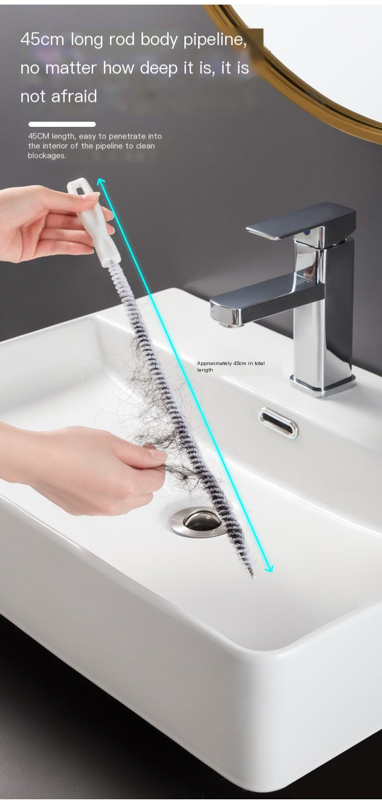 Flexible hair-cleaner brush with coiled bristles for cleaning deeper pipe bends