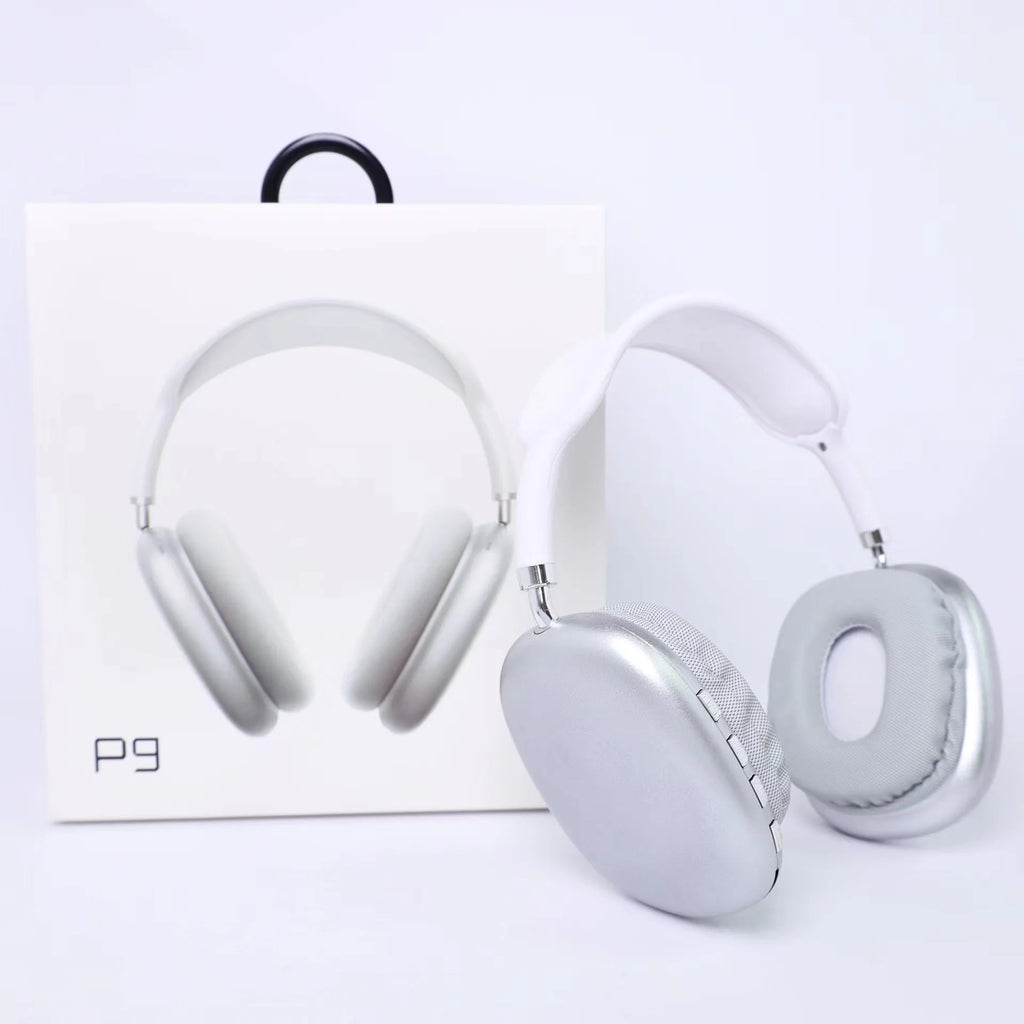 P9 Wireless Bluetooth-Kopfhörer, silberne Over-Ear Muscheln und gepolsterte Polster