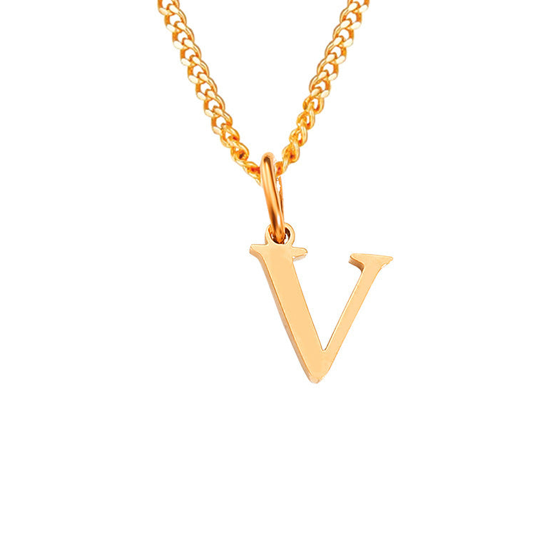 14K stainless steel necklace with V letter pendant, gold-tone V charm