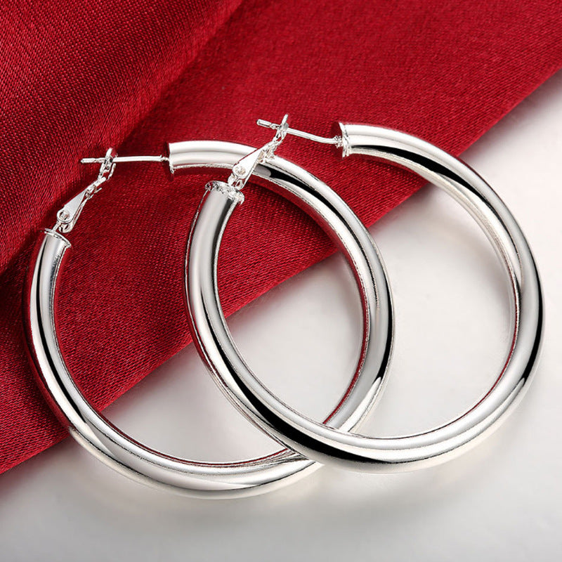 Vintage hollow hoop earrings, silver-tone round hoops with clasp bars
