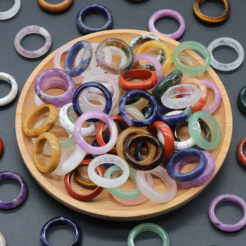 Natural crystal agate running rings assortment, multicolor translucent bands