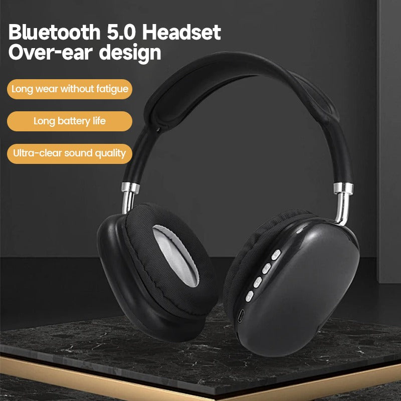 P9 kabellose Over-Ear Bluetooth-Kopfhörer, gepolsterte schwarze Ohrmuscheln und Bügel