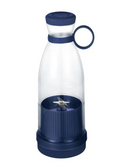 PureBlend USB-Mixer mit blauer Kappe, transparentem Glas und Ringgriff