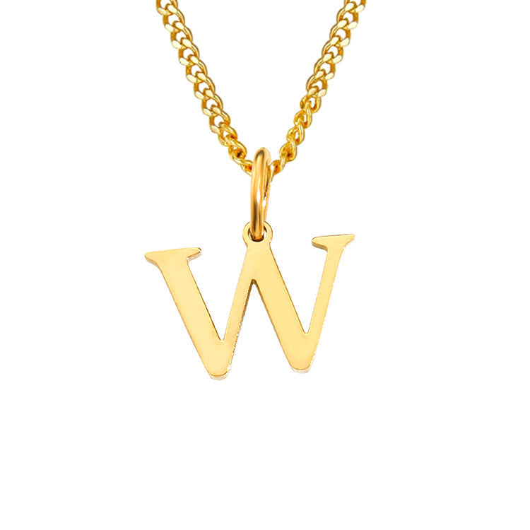 Gold letter W pendant necklace with curb chain