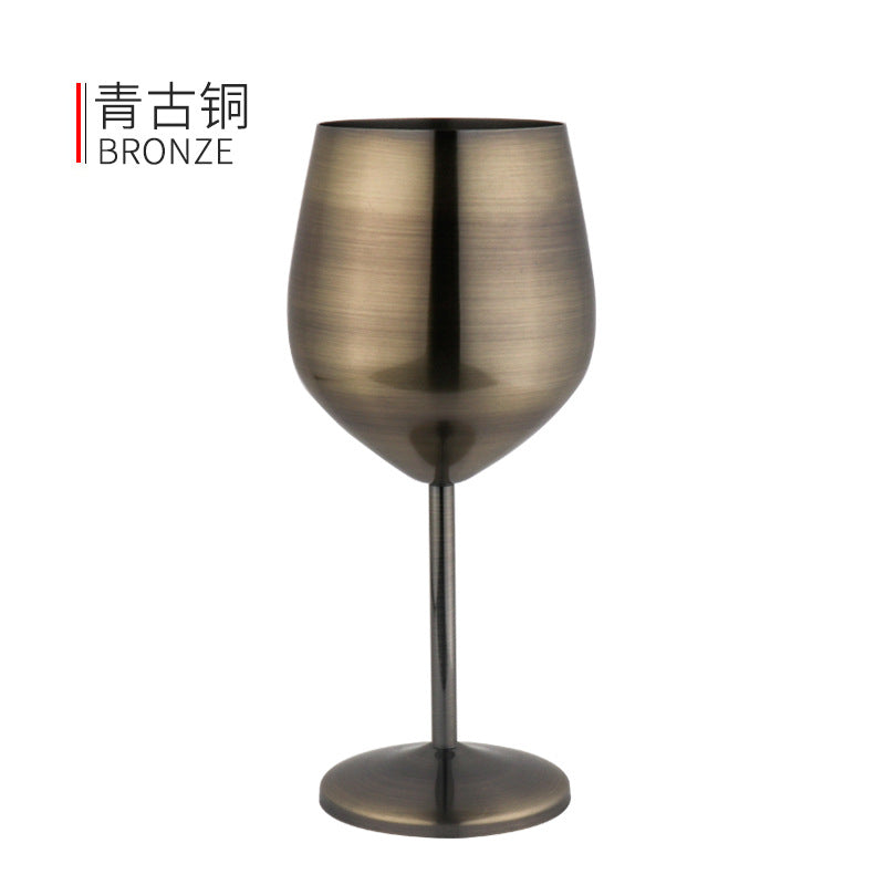 Bronze-plated stainless steel wine goblet, smooth rounded bowl and tall stem