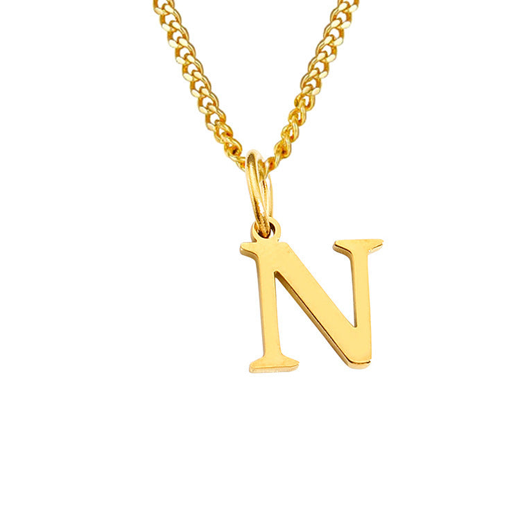 Letter N pendant necklace, gold-tone, with curb chain and loop clasp