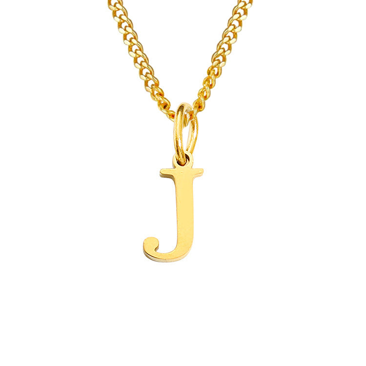 Gold letter J pendant necklace with curb chain