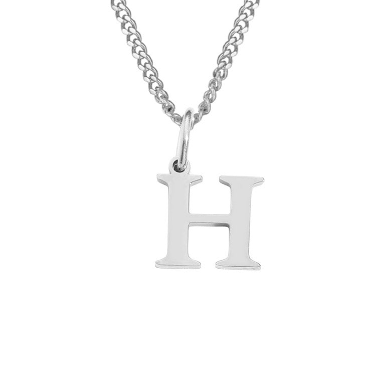 Stainless steel letter necklace pendant H, silver-tone chain with uppercase initial charm