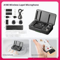 Ulanzi A100 Wireless Lavalier microphone set in black dual-channel charging case with two mics