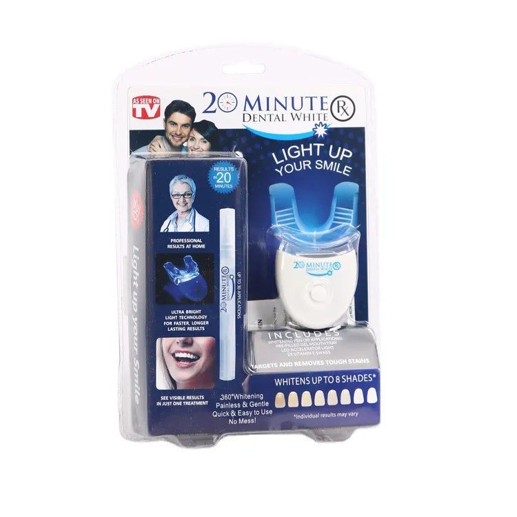 Teeth whitening kit blister pack with 20 Minute Dental White branding