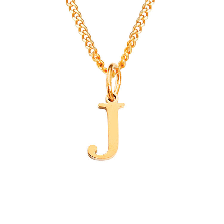 Letter J pendant necklace, gold-tone, with curb chain and loop clasp