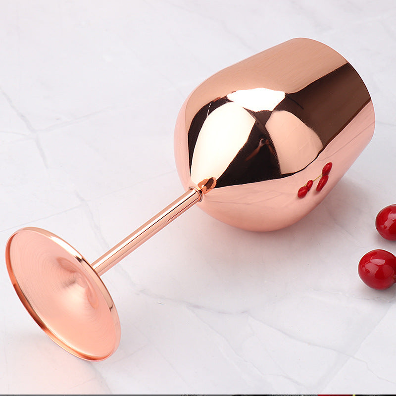 Copper-plated stainless steel wine goblet, wide rim, curved bowl and long stem
