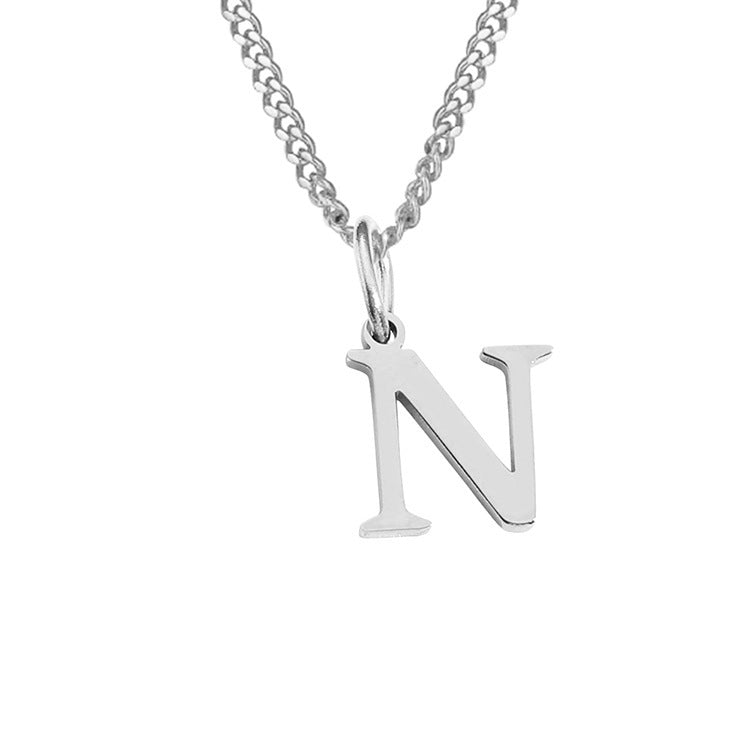 14K stainless steel necklace with N letter pendant, silver-tone N charm on chain