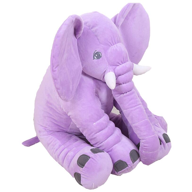 Purple plush elephant toy with pillow companion, long ears and trunk
