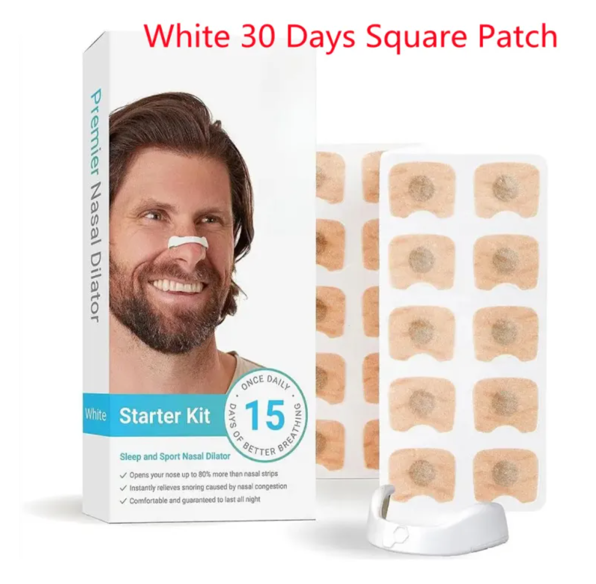 Starter kit: white nasal dilator with 30-day square patches and patch sheet