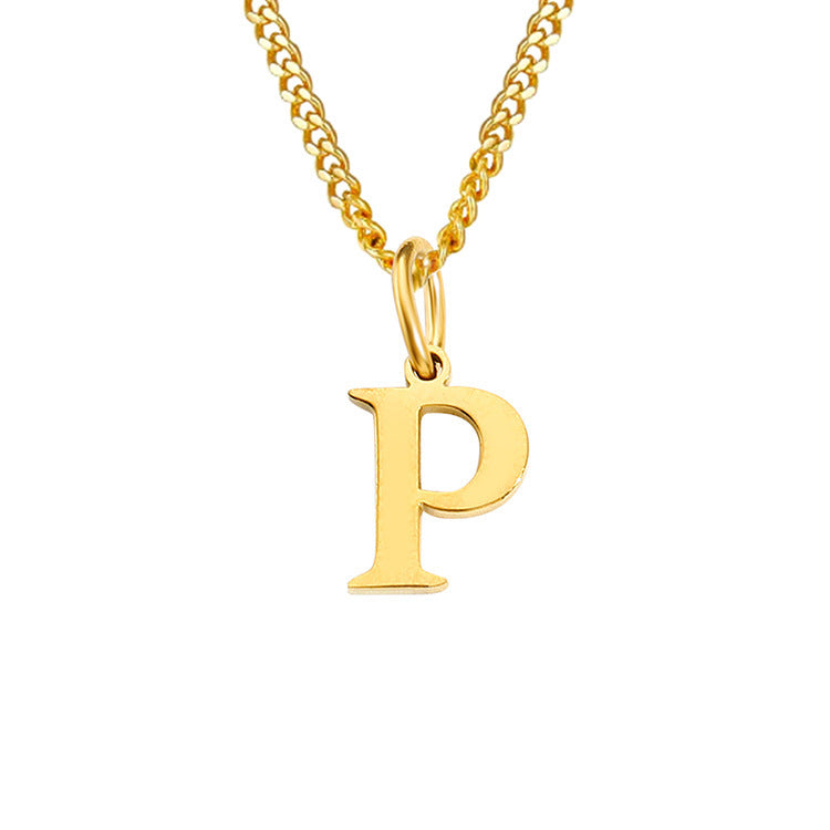 Gold letter P pendant necklace with curb chain