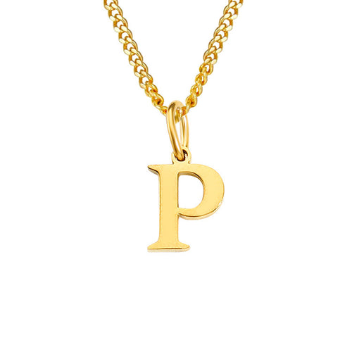 Gold letter P pendant necklace with curb chain