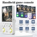 Handheld game console in white, 4-inch HD screen, dual thumbsticks and ABXY buttons