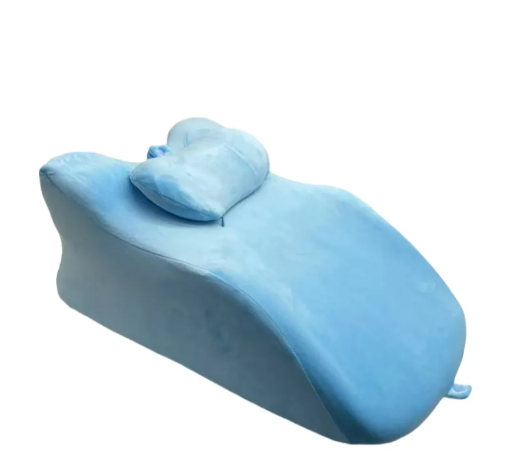 Stomach Sleeper Pillow, blue cushion with raised head support