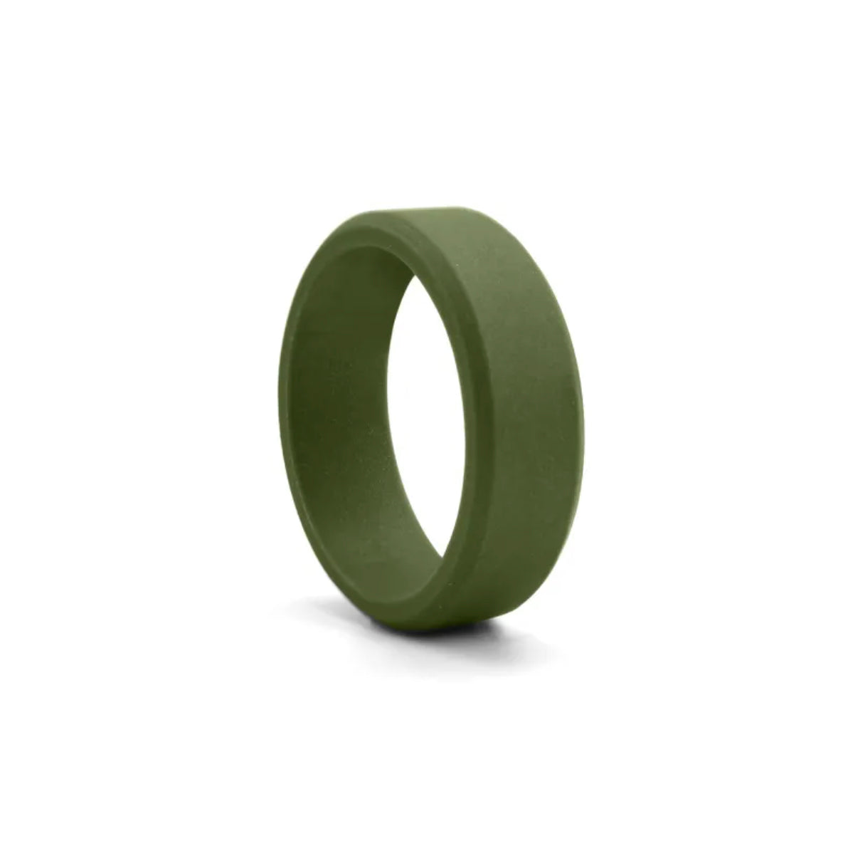 Army green sports comfort band ring, inner edge visible, matte finish