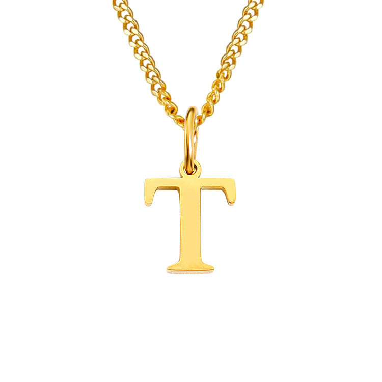 Letter T pendant necklace in gold-tone stainless steel