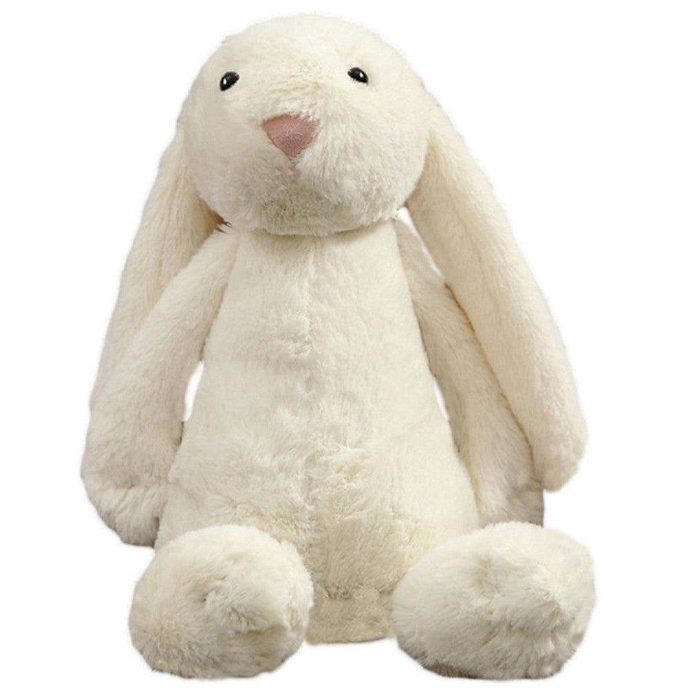 Long-eared bunny plush toy, cream-white, front view with floppy ears