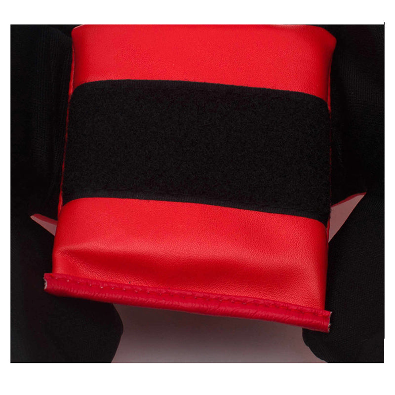 Red headgear top band and padded crown with black lining detail
