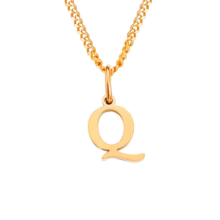 Letter necklace pendant Q, gold-tone chain with uppercase initial charm