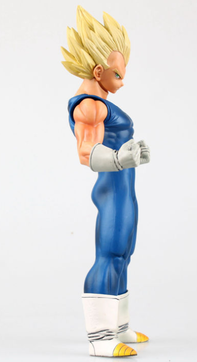 Vegeta Figur seitlich: blaues Outfit, graue Handschuhe, weiße Stiefel mit gelben Sohlen