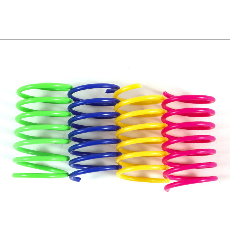 Spring Cat Toy 4PCS: mehrfarbige Federspielzeuge, Fokus auf pinke Federn rechts