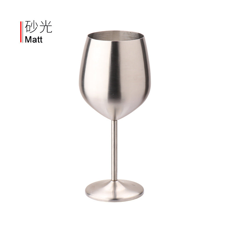 Matt stainless steel wine goblet, smooth rounded bowl and pedestal base