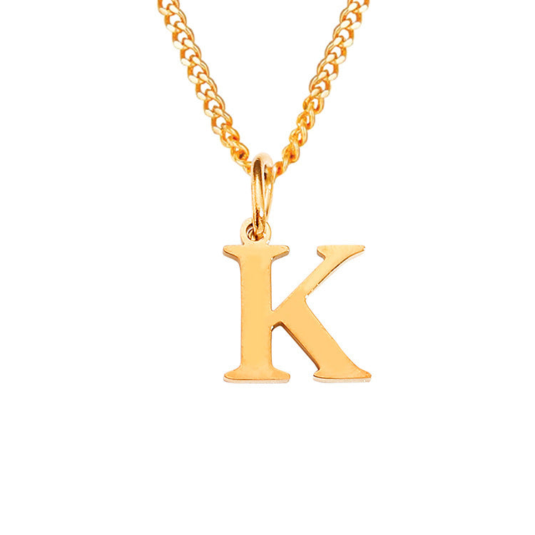 14K stainless steel necklace with K letter pendant, gold-tone K charm on chain