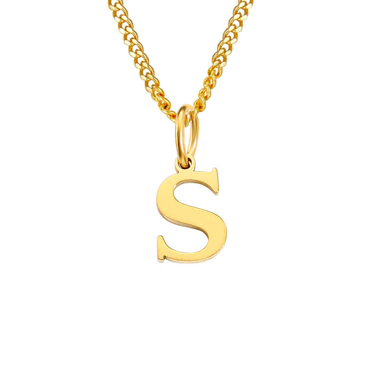 Stainless steel necklace letter S pendant on chain, gold-tone
