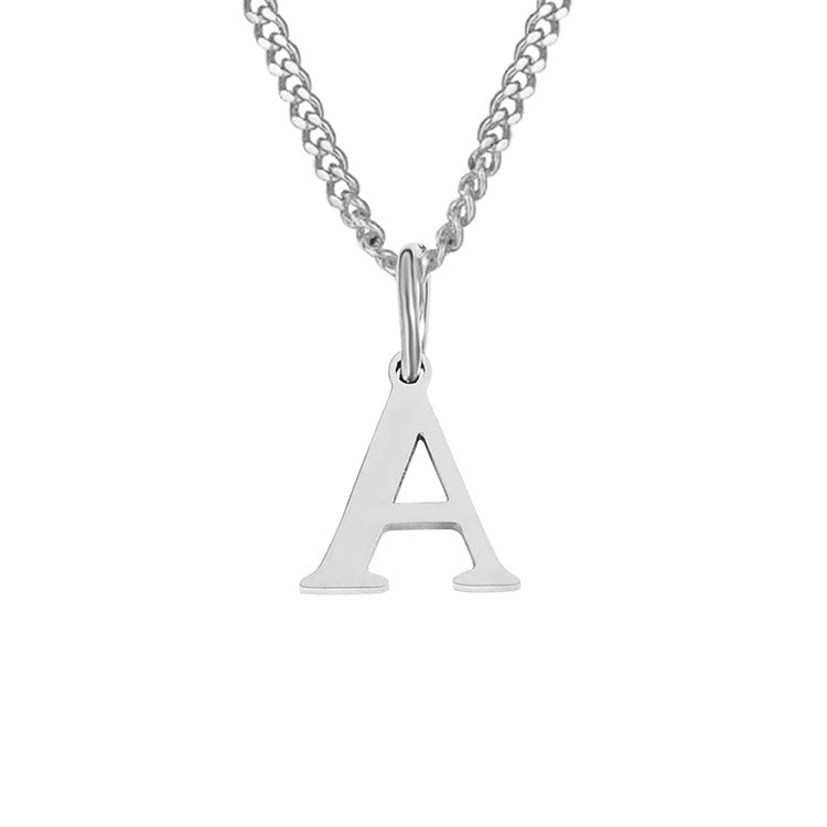 Letter A pendant necklace in silver-tone stainless steel