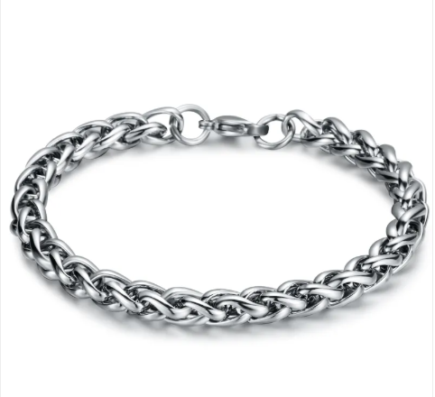Men’s Stainless Steel Rope Chain Bracelet – Silver Cuban Link Style