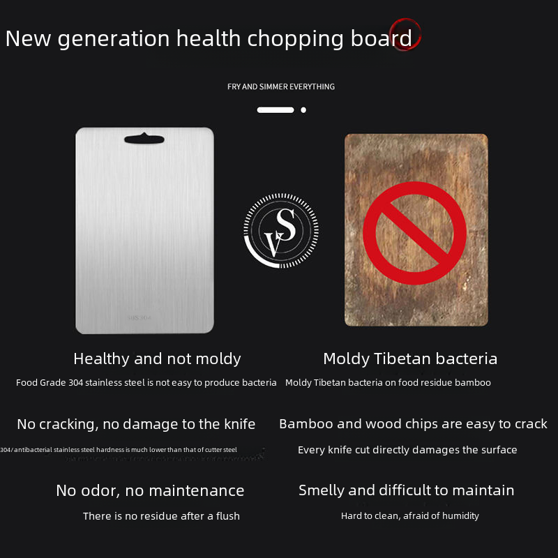 SUS304 stainless steel cutting board, small square, brushed finish with hanging hole