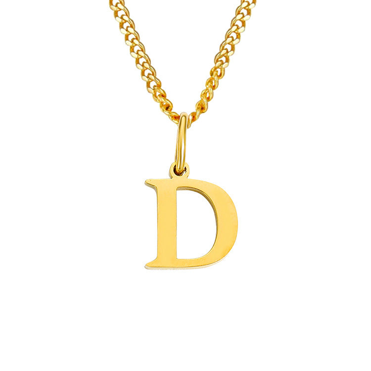 Gold-tone letter D necklace with curb chain and hanging letter pendant