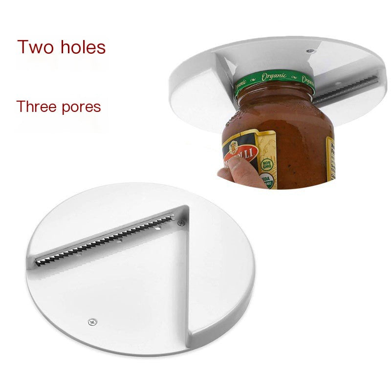 Universal jar opener with two-hole/three-pore style design shown above jar lid