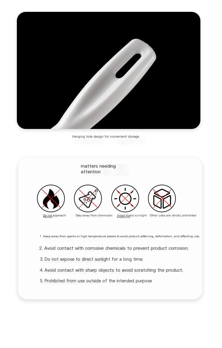 White brush handle with hanging hole and long coiled cleaning bristles